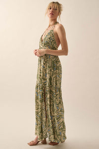 Palm Paradise Tropical Floral Halter Maxi Dress - ShopPromesa