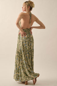 Palm Paradise Tropical Floral Halter Maxi Dress - ShopPromesa