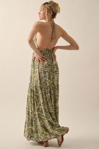 Palm Paradise Tropical Floral Halter Maxi Dress - ShopPromesa