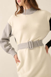 Modern Moment Colorblock Belted Mini Sweater Dress - ShopPromesa