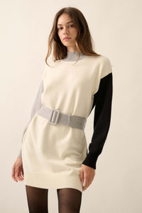 Modern Moment Colorblock Belted Mini Sweater Dress - ShopPromesa