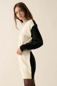 Modern Moment Colorblock Belted Mini Sweater Dress - ShopPromesa