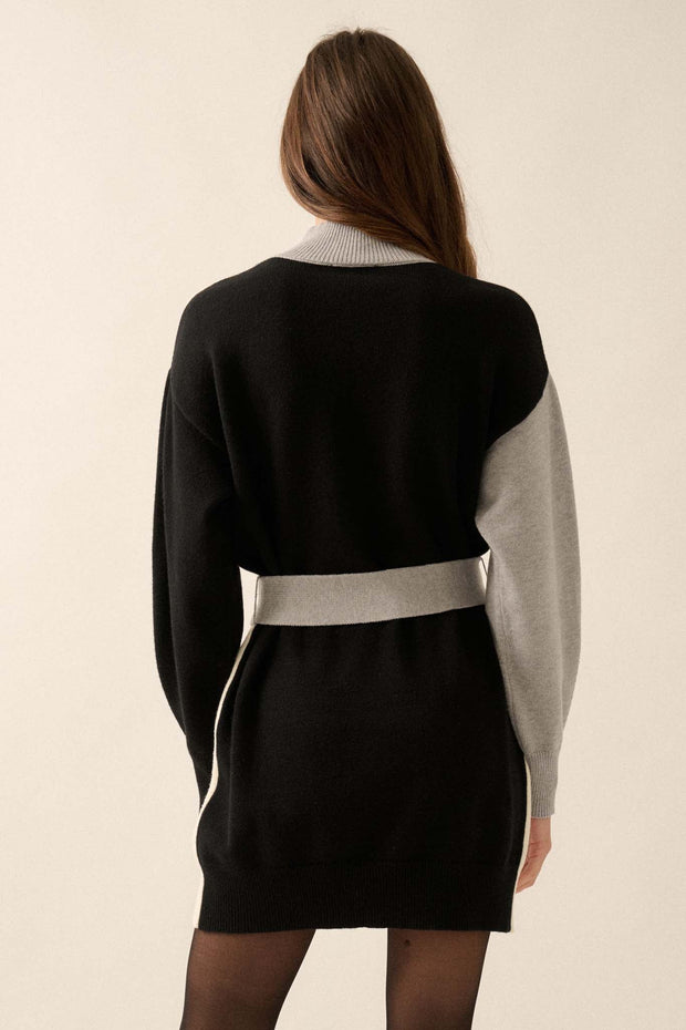 Modern Moment Colorblock Belted Mini Sweater Dress - ShopPromesa