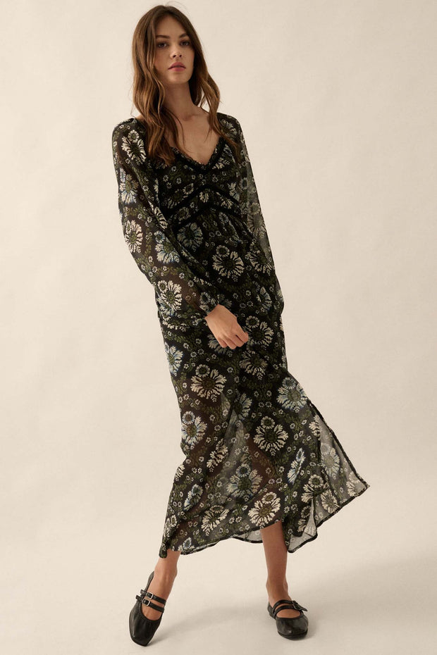 Rare Beauty Floral Chiffon Maxi Prairie Dress - ShopPromesa