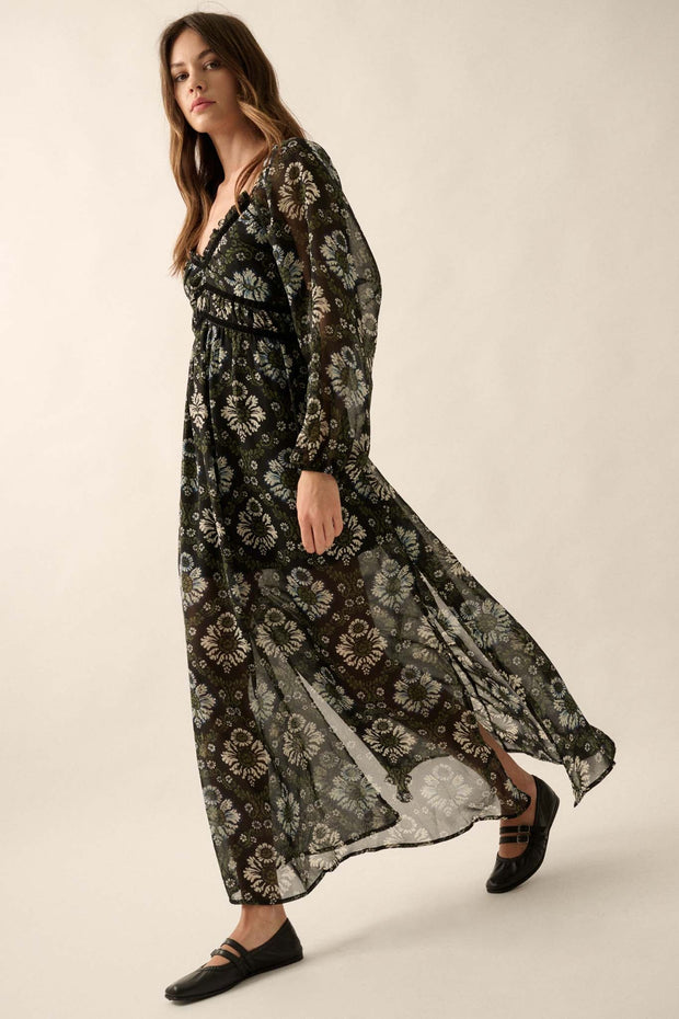 Rare Beauty Floral Chiffon Maxi Prairie Dress - ShopPromesa