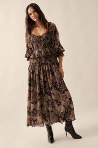 Dancing Blooms Smocked Floral Maxi Peasant Dress - ShopPromesa