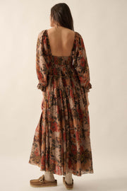 Dancing Blooms Smocked Floral Maxi Peasant Dress - ShopPromesa