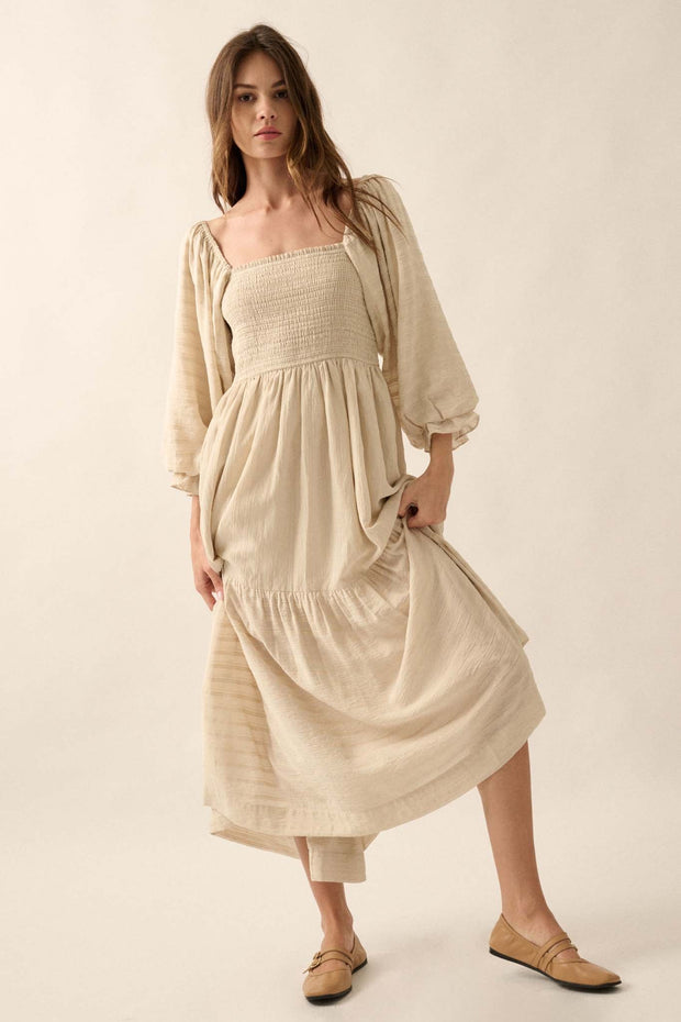 Better Days Smocked Tonal-Stripe Peasant Maxi Dress - ShopPromesa