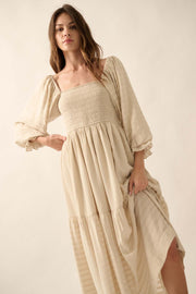 Better Days Smocked Tonal-Stripe Peasant Maxi Dress - ShopPromesa