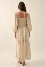 Better Days Smocked Tonal-Stripe Peasant Maxi Dress - ShopPromesa