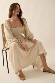 Better Days Smocked Tonal-Stripe Peasant Maxi Dress - ShopPromesa