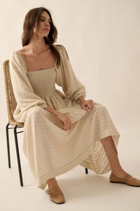 Better Days Smocked Tonal-Stripe Peasant Maxi Dress - ShopPromesa