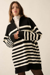 New Horizon Striped Half-Zip Mini Sweater Dress - ShopPromesa