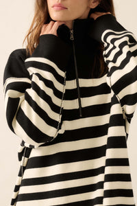 New Horizon Striped Half-Zip Mini Sweater Dress - ShopPromesa