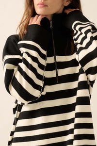 New Horizon Striped Half-Zip Mini Sweater Dress - ShopPromesa