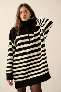 New Horizon Striped Half-Zip Mini Sweater Dress - ShopPromesa