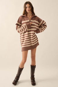 New Horizon Striped Half-Zip Mini Sweater Dress - ShopPromesa