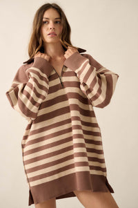 New Horizon Striped Half-Zip Mini Sweater Dress - ShopPromesa