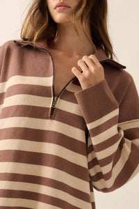 New Horizon Striped Half-Zip Mini Sweater Dress - ShopPromesa