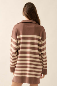 New Horizon Striped Half-Zip Mini Sweater Dress - ShopPromesa