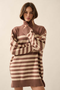 New Horizon Striped Half-Zip Mini Sweater Dress - ShopPromesa