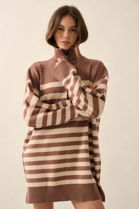 New Horizon Striped Half-Zip Mini Sweater Dress - ShopPromesa