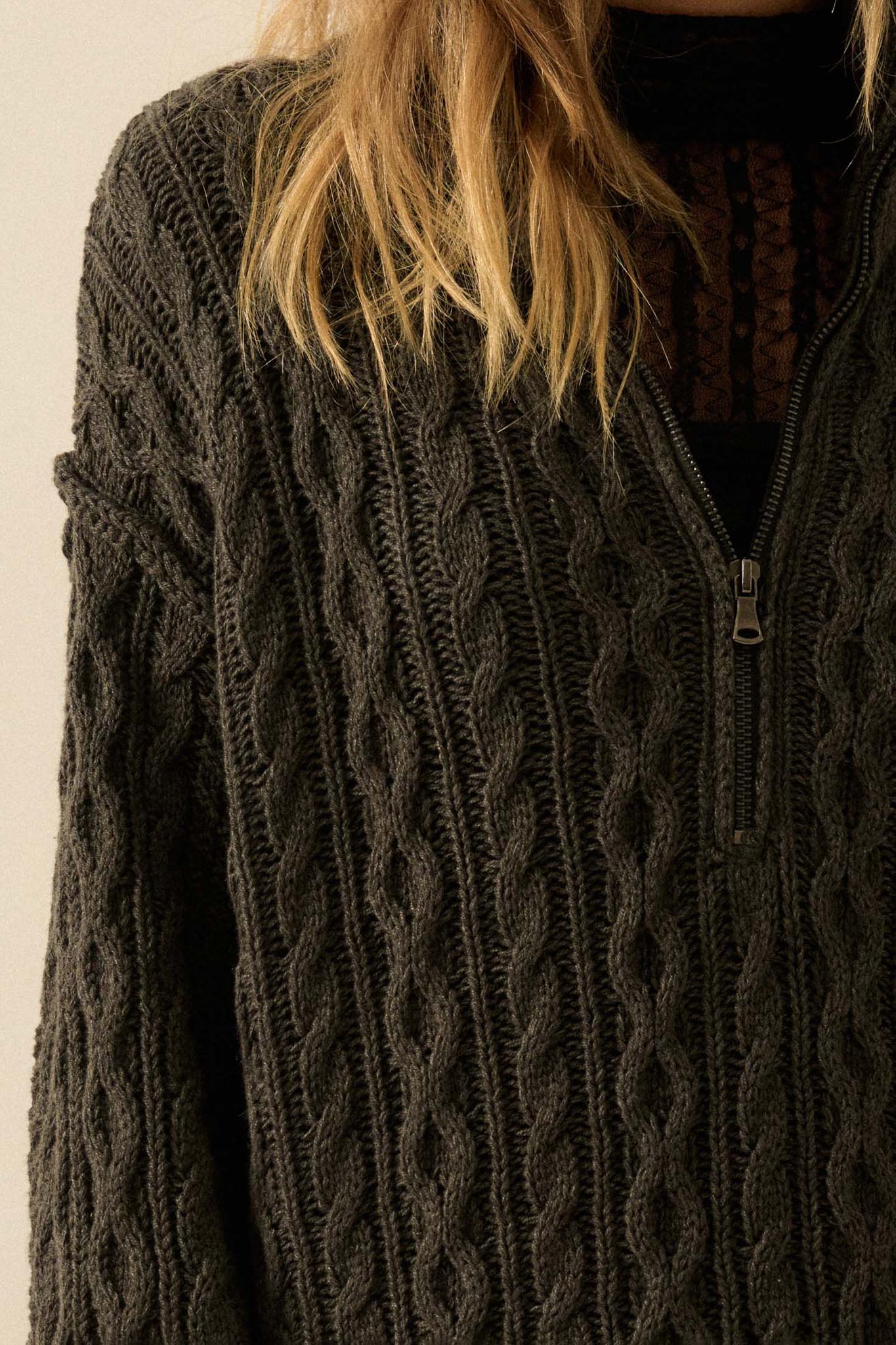 Plot Twist Half-Zip Cable Knit Sweater Dress