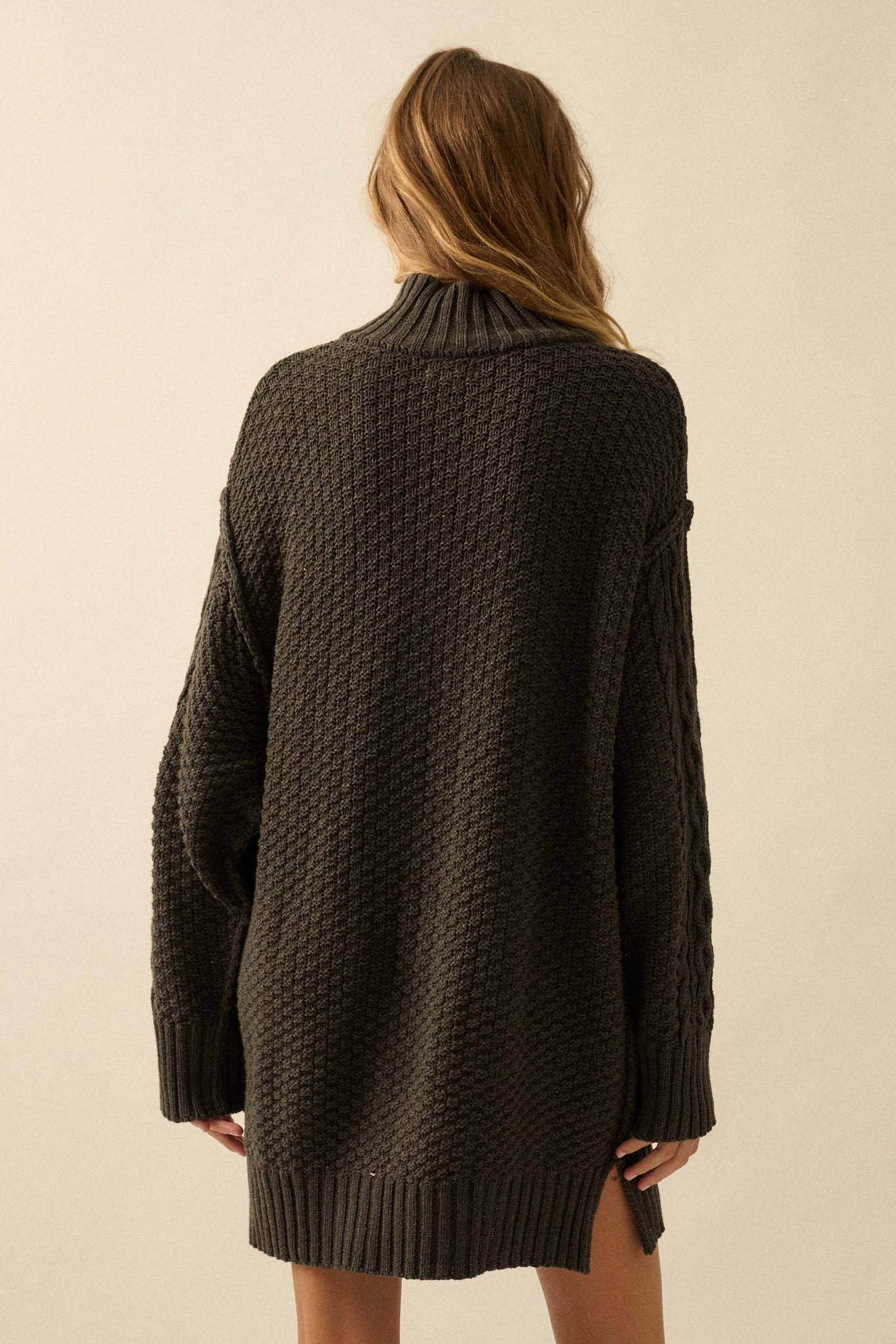 Plot Twist Half-Zip Cable Knit Sweater Dress