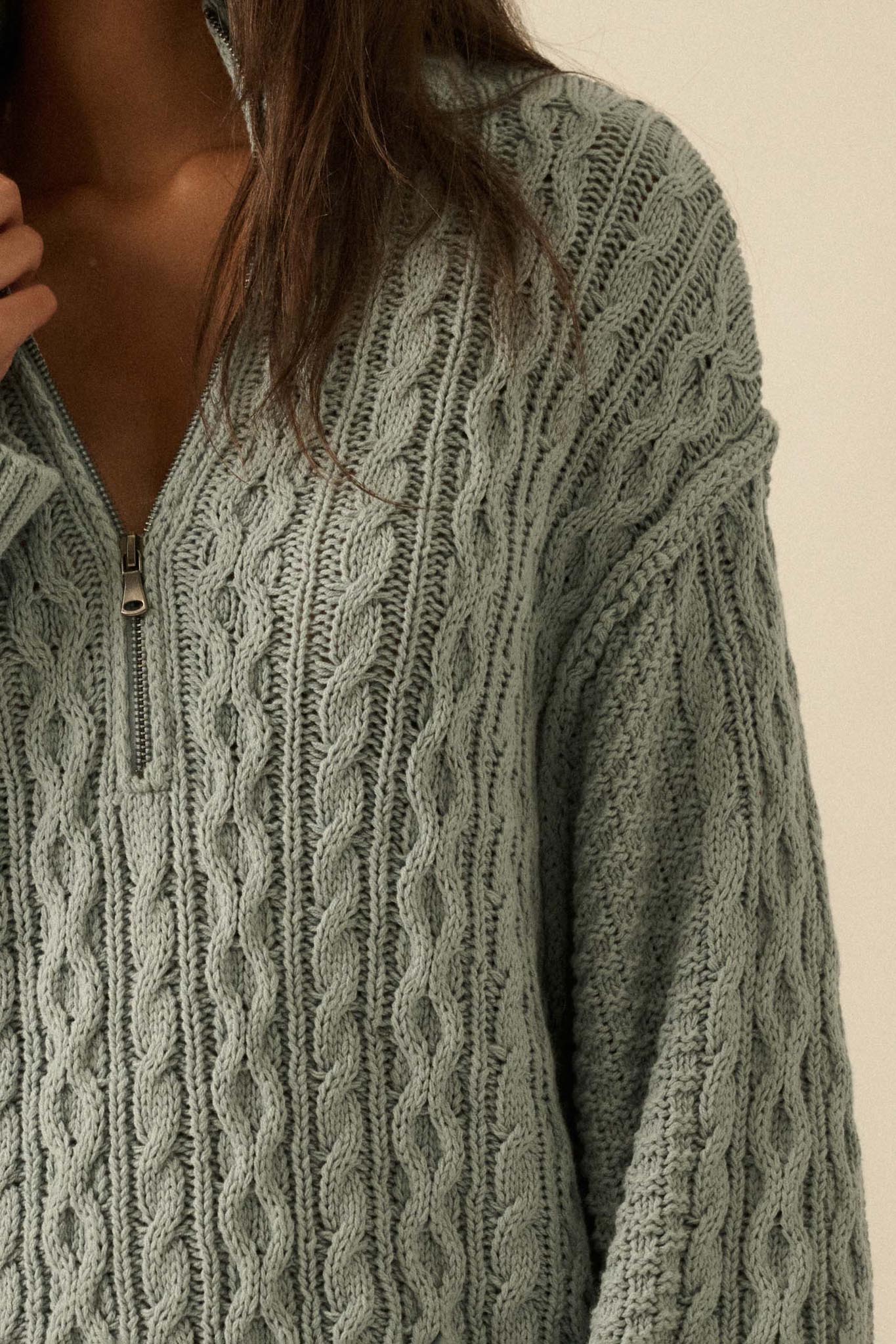 Plot Twist Half-Zip Cable Knit Sweater Dress Starlight Blue / L Plot Twist Half-Zip Cable Knit Sweater Dress Starlight Blue / L