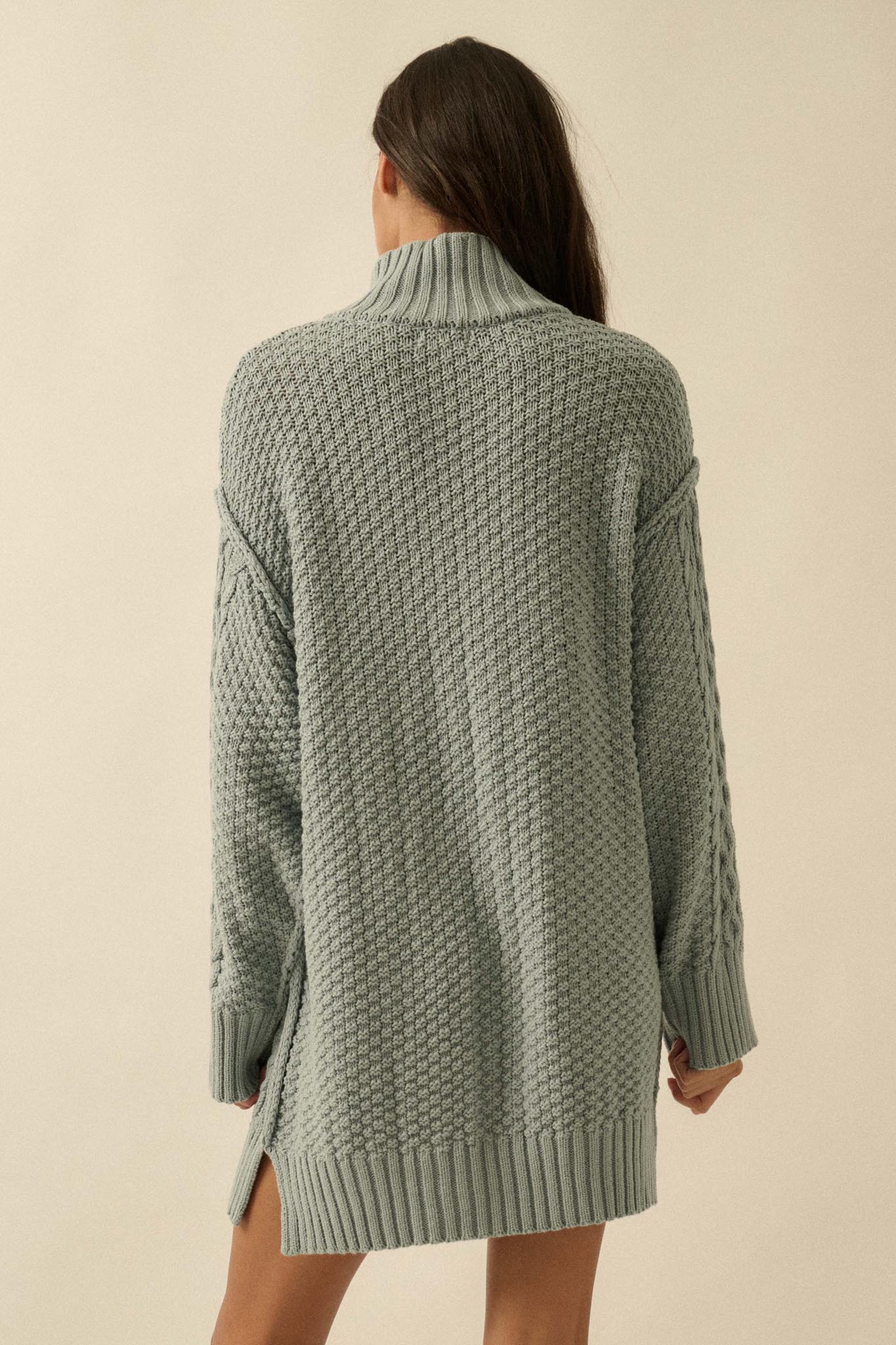 Plot Twist Half-Zip Cable Knit Sweater Dress