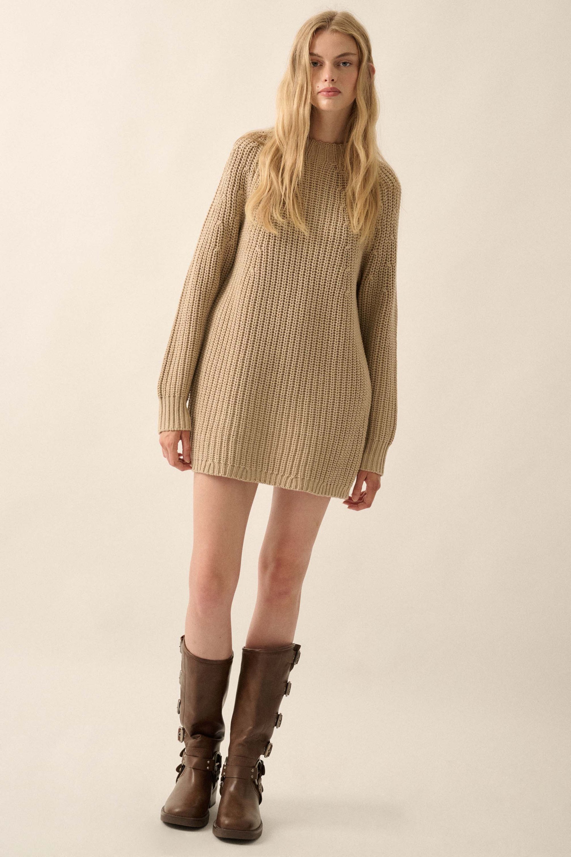 Believe in You Ribbed Knit Mini Sweater Dress - ShopPromesa