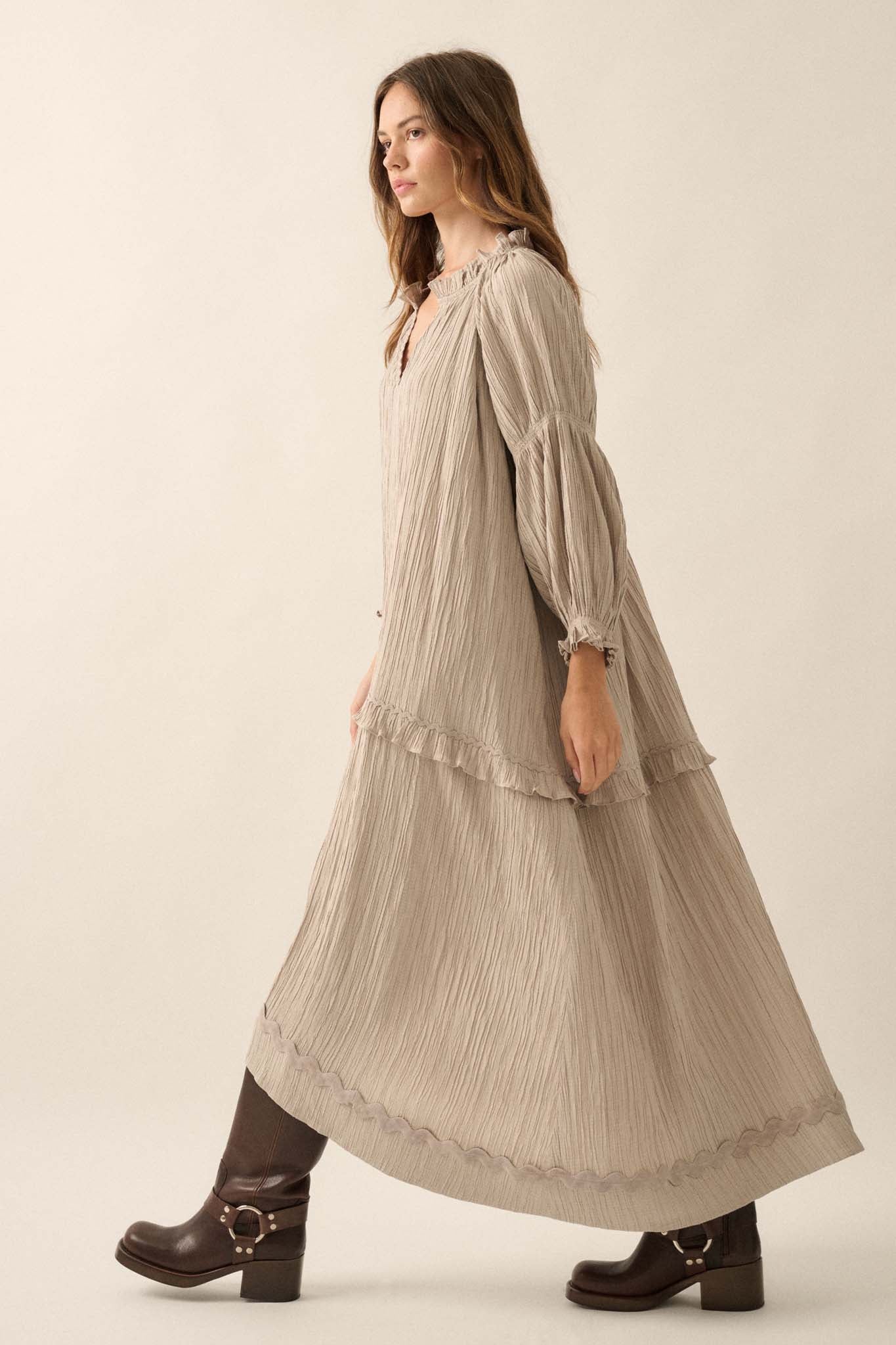 Peaceful Prairie Textured Tiered Maxi Dress - ShopPromesa