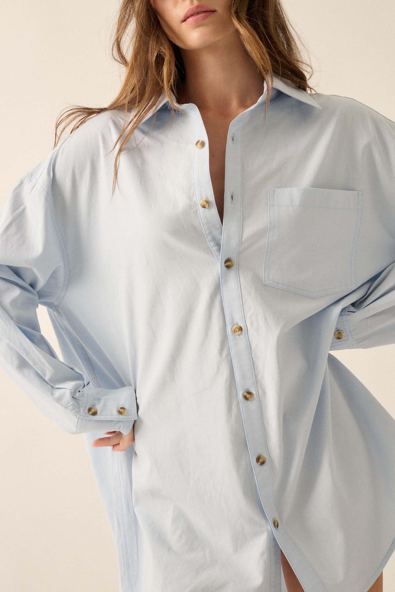 Moving Forward Oversize Button-Up Mini Shirt Dress - ShopPromesa