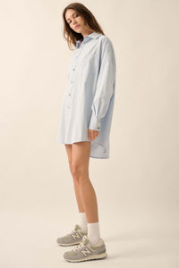 Moving Forward Oversize Button-Up Mini Shirt Dress - ShopPromesa