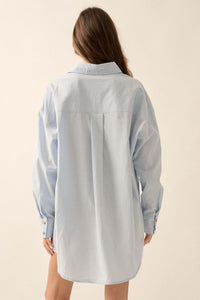 Moving Forward Oversize Button-Up Mini Shirt Dress - ShopPromesa