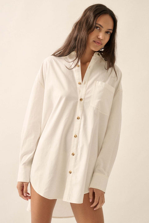 Moving Forward Oversize Button-Up Mini Shirt Dress - ShopPromesa