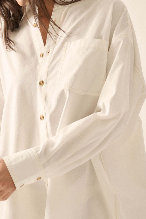 Moving Forward Oversize Button-Up Mini Shirt Dress - ShopPromesa