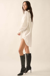 Moving Forward Oversize Button-Up Mini Shirt Dress - ShopPromesa