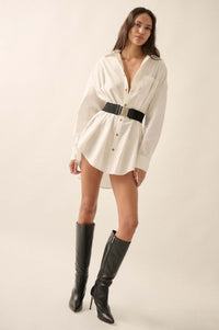 Moving Forward Oversize Button-Up Mini Shirt Dress - ShopPromesa