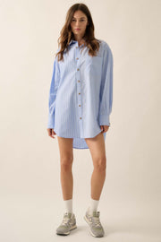 Big Business Oversized Striped Mini Shirt Dress - ShopPromesa