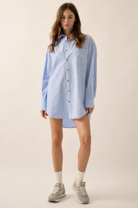 Big Business Oversized Striped Mini Shirt Dress - ShopPromesa