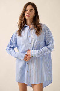 Big Business Oversized Striped Mini Shirt Dress - ShopPromesa