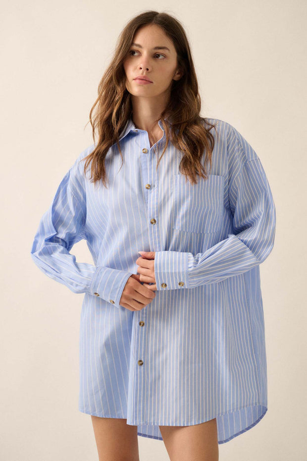 Big Business Oversized Striped Mini Shirt Dress - ShopPromesa