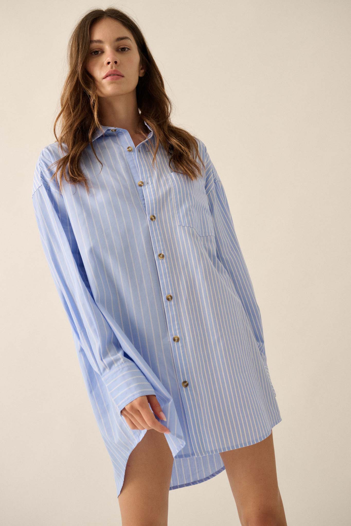 Big Business Oversized Striped Mini Shirt Dress - ShopPromesa