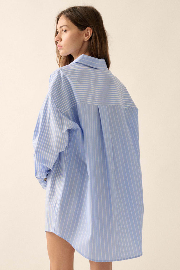 Big Business Oversized Striped Mini Shirt Dress - ShopPromesa