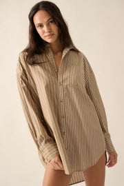 Big Business Oversized Striped Mini Shirt Dress - ShopPromesa