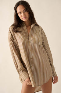 Big Business Oversized Striped Mini Shirt Dress - ShopPromesa