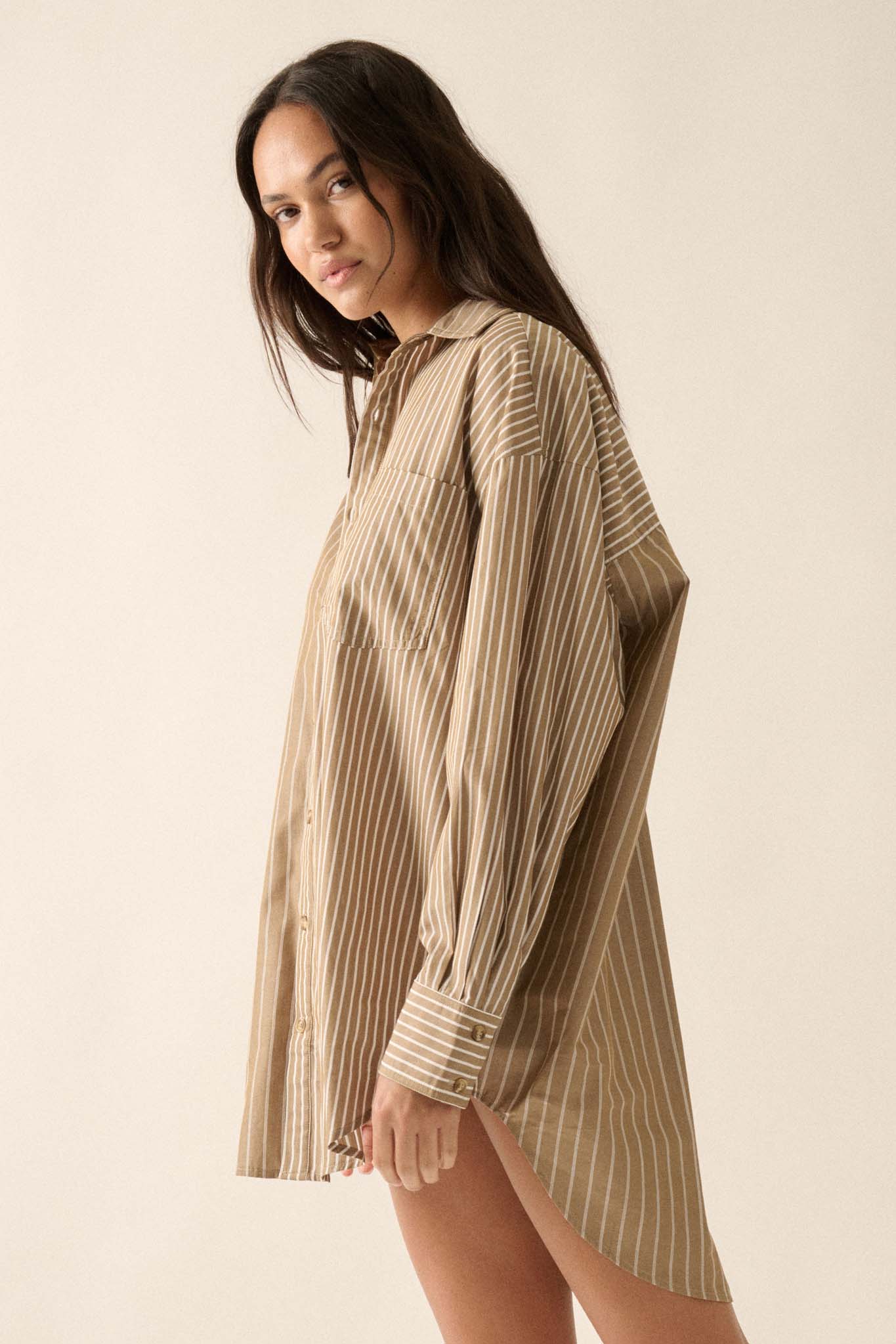 Big Business Oversized Striped Mini Shirt Dress - ShopPromesa