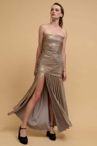 Stunning Starlet Strapless Metallic Maxi Dress - ShopPromesa