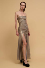 Stunning Starlet Strapless Metallic Maxi Dress - ShopPromesa